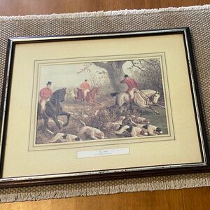 Framed Fox Hunt Print Wall Art in Cream and Brown
